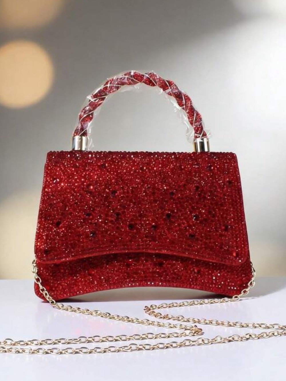Elegant Sequin Top-Handle Bag in Fuchsia Pink - Picture 16 of 16
